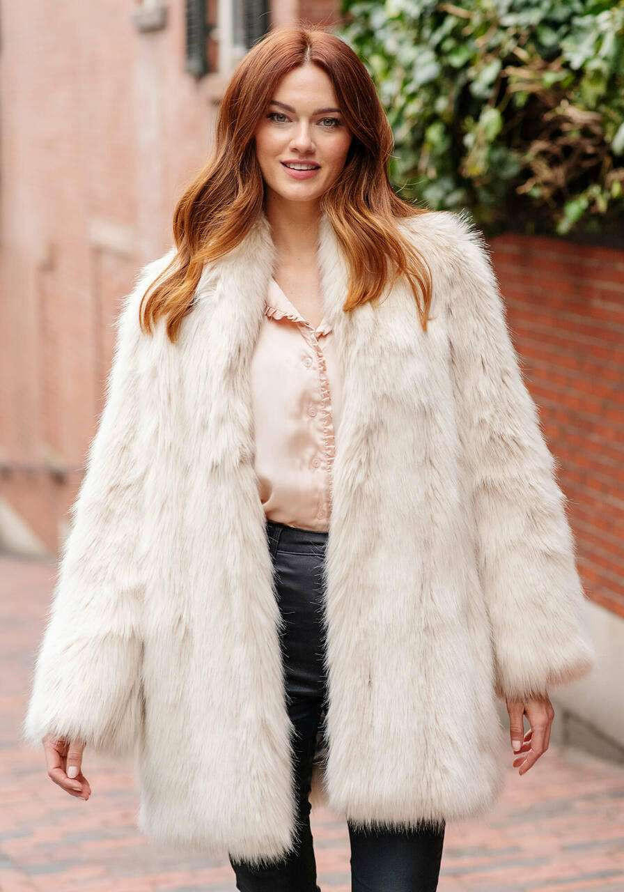 Cape Fox Faux Fur Shawl Collar Coat - Fabulous-Furs