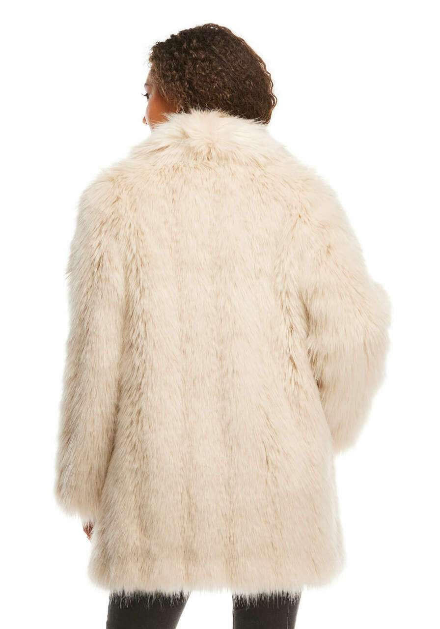 Fabulous Furs Men's Shawl Collar Faux Fur Coat Arctic Wolf