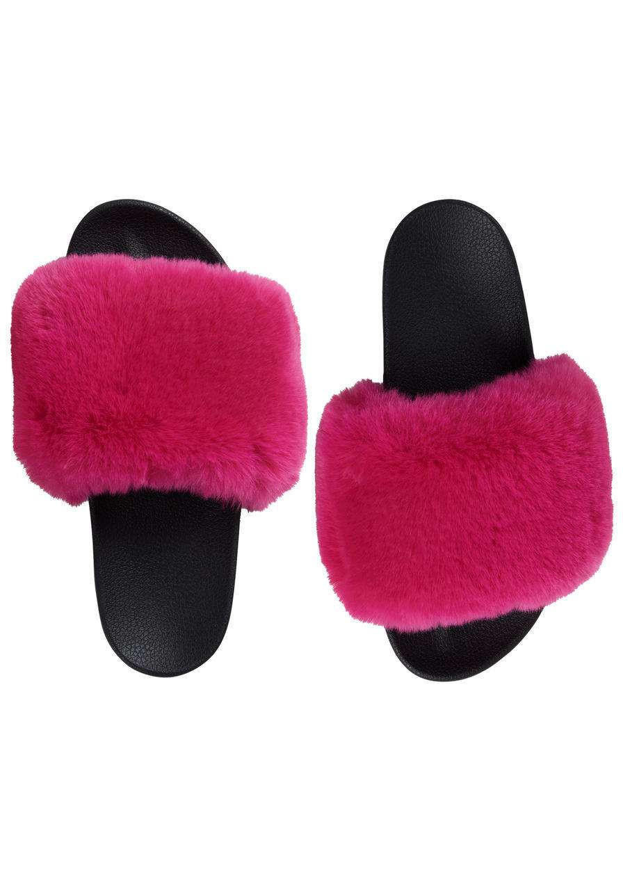 Hot Pink Faux Fur Trimmed Slides Fabulous Furs