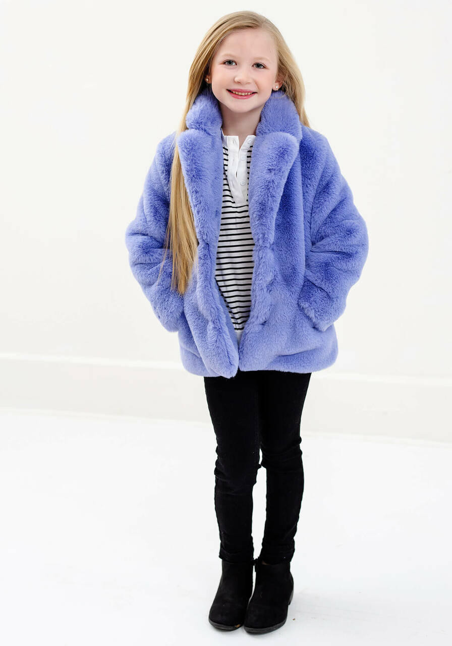 Kid's Periwinkle Faux Fur Mini Le Mink Jacket