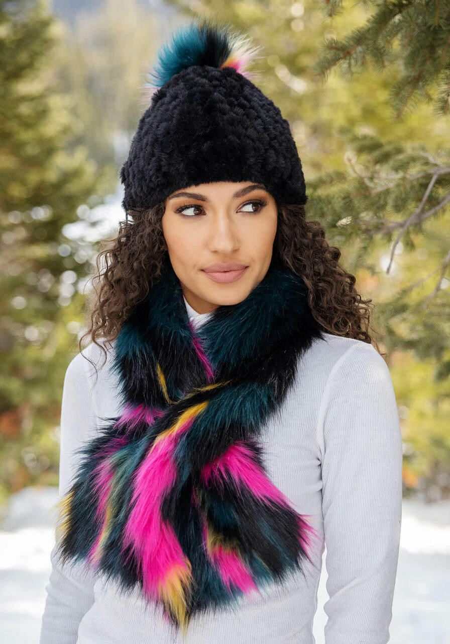 Neon Knitted Faux Fur Pom Hat