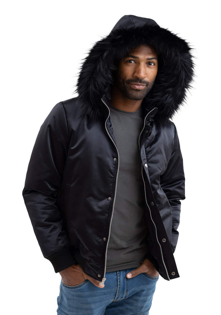 Black fur hot sale bomber jacket