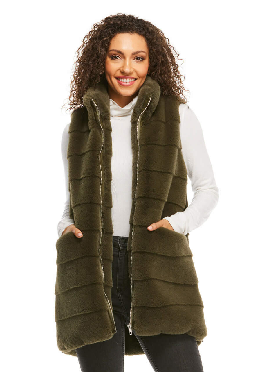 Olive Faux Fur Weekender Zip Vest