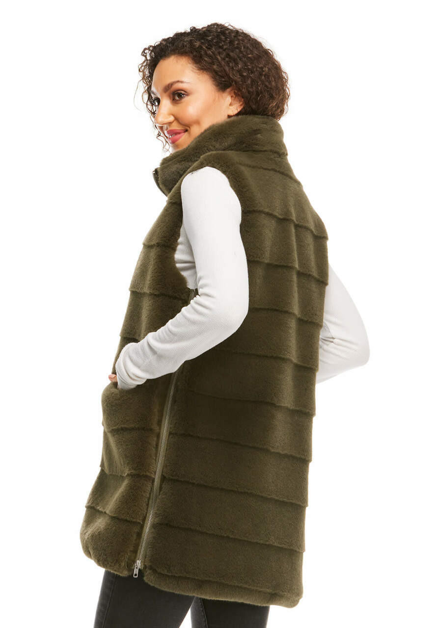 Olive Faux Fur Weekender Zip Vest Collections Fabulous-Furs