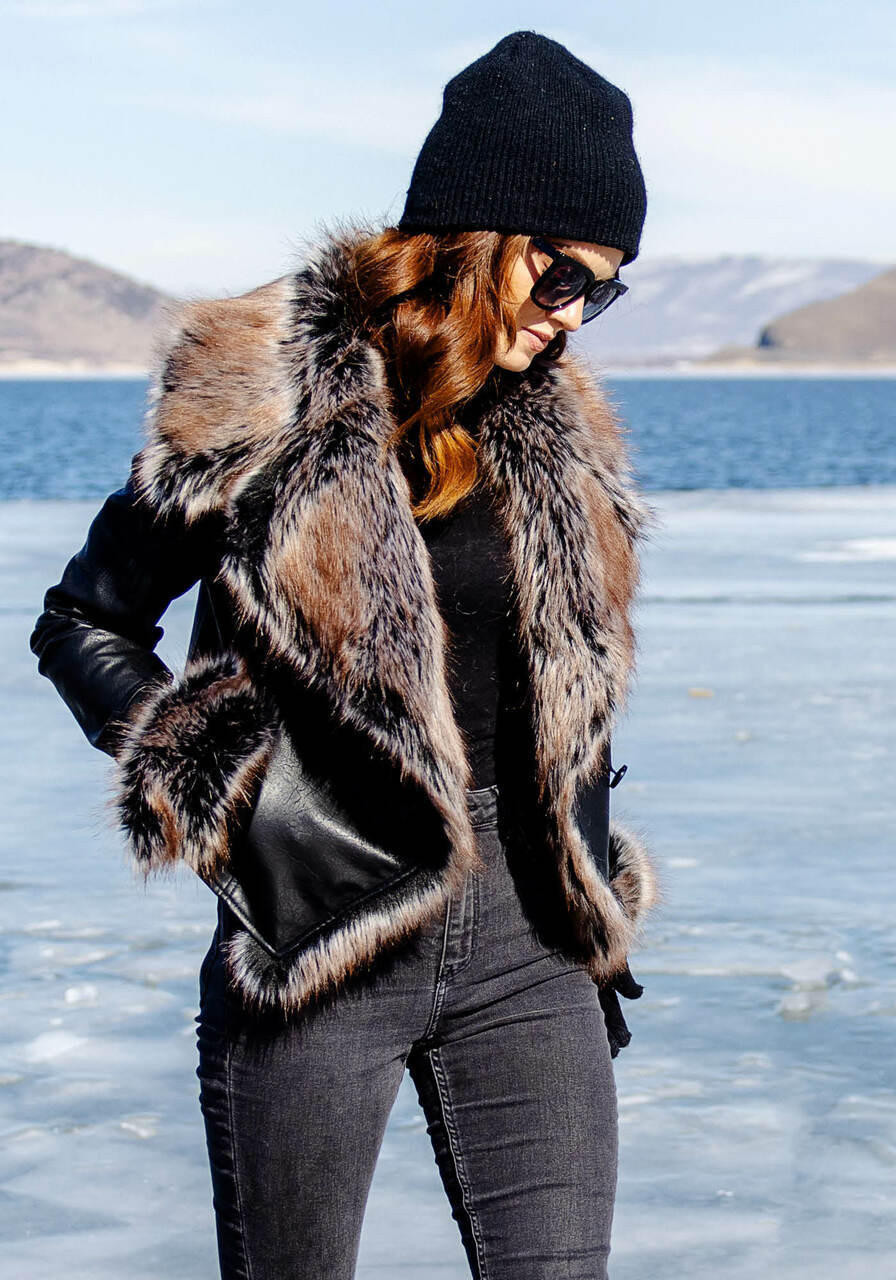 Black Faux Leather & Faux Fur Chelsea Jacket