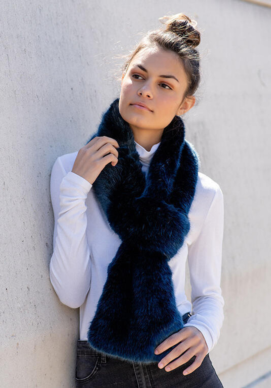 Navy blue hot sale faux fur scarf