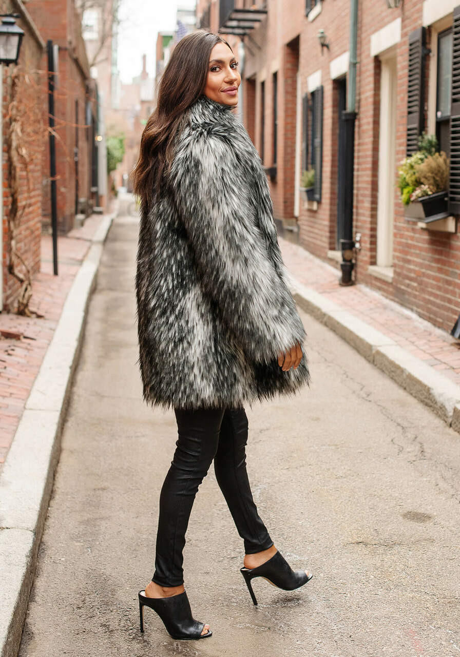 Smokey Fox Faux Fur Shawl Collar Coat - Fabulous-Furs