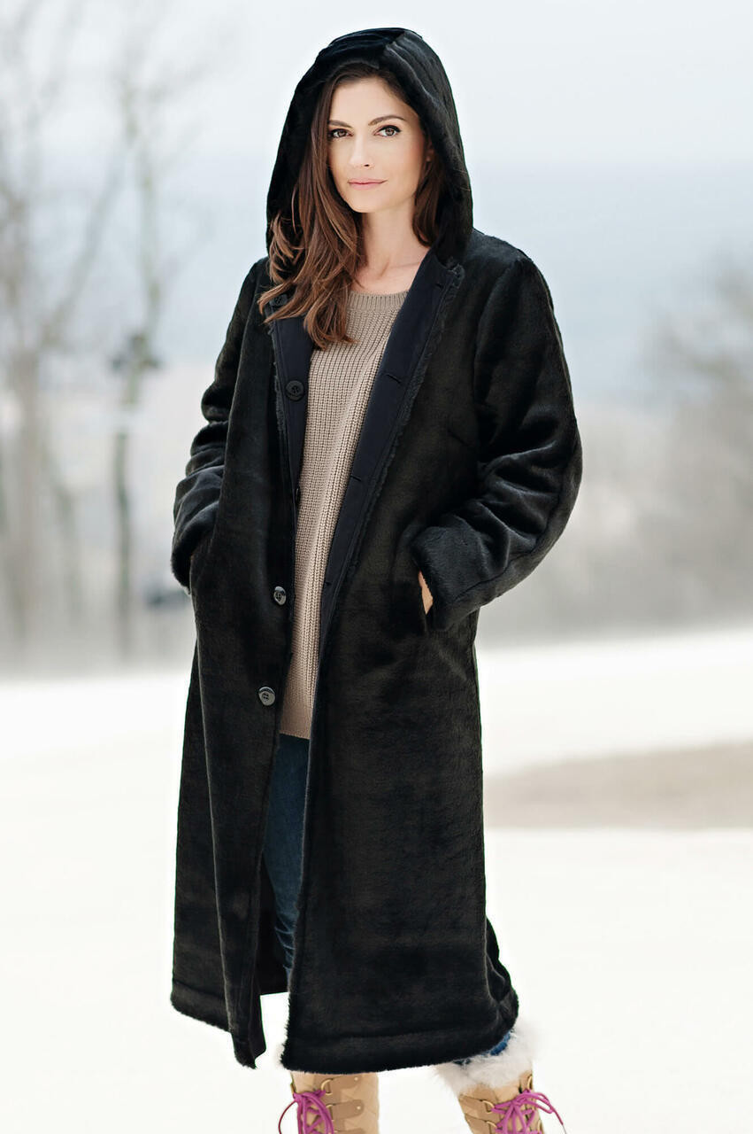 Black faux fur coat