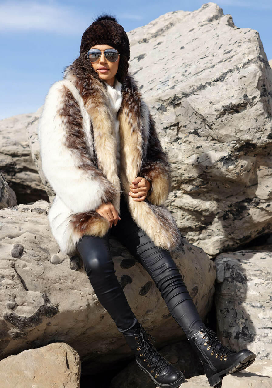 Arctic Wolf Faux Fur Shawl Collar Coat Gifts