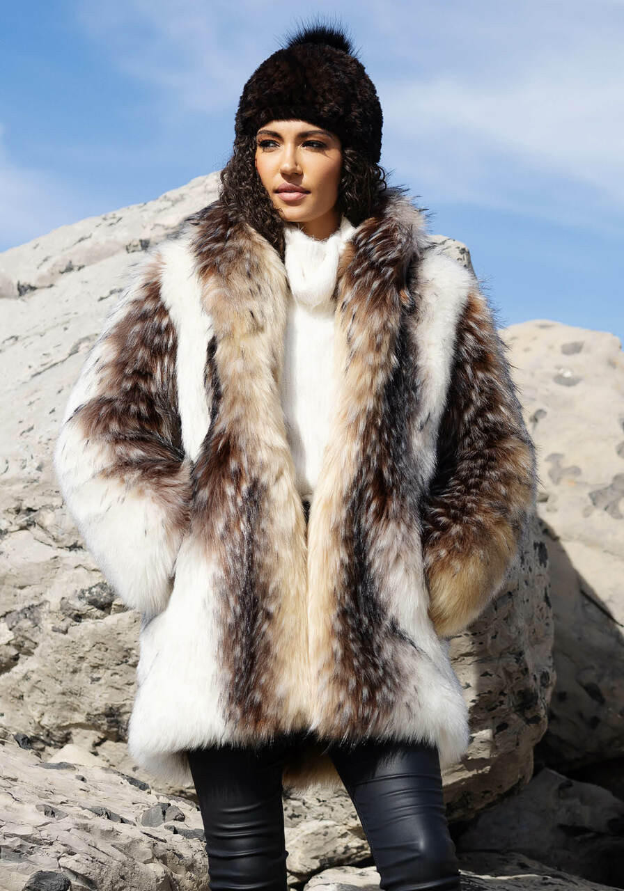 Arctic Wolf Faux Fur Shawl Collar Coat Gifts