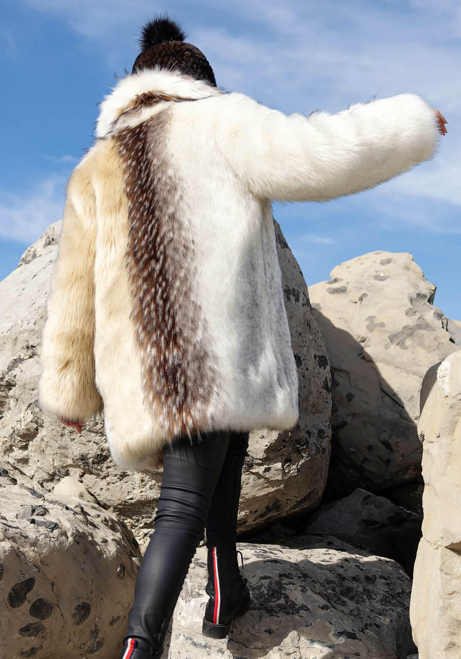 Arctic Wolf Faux Fur Shawl Collar Coat Gifts