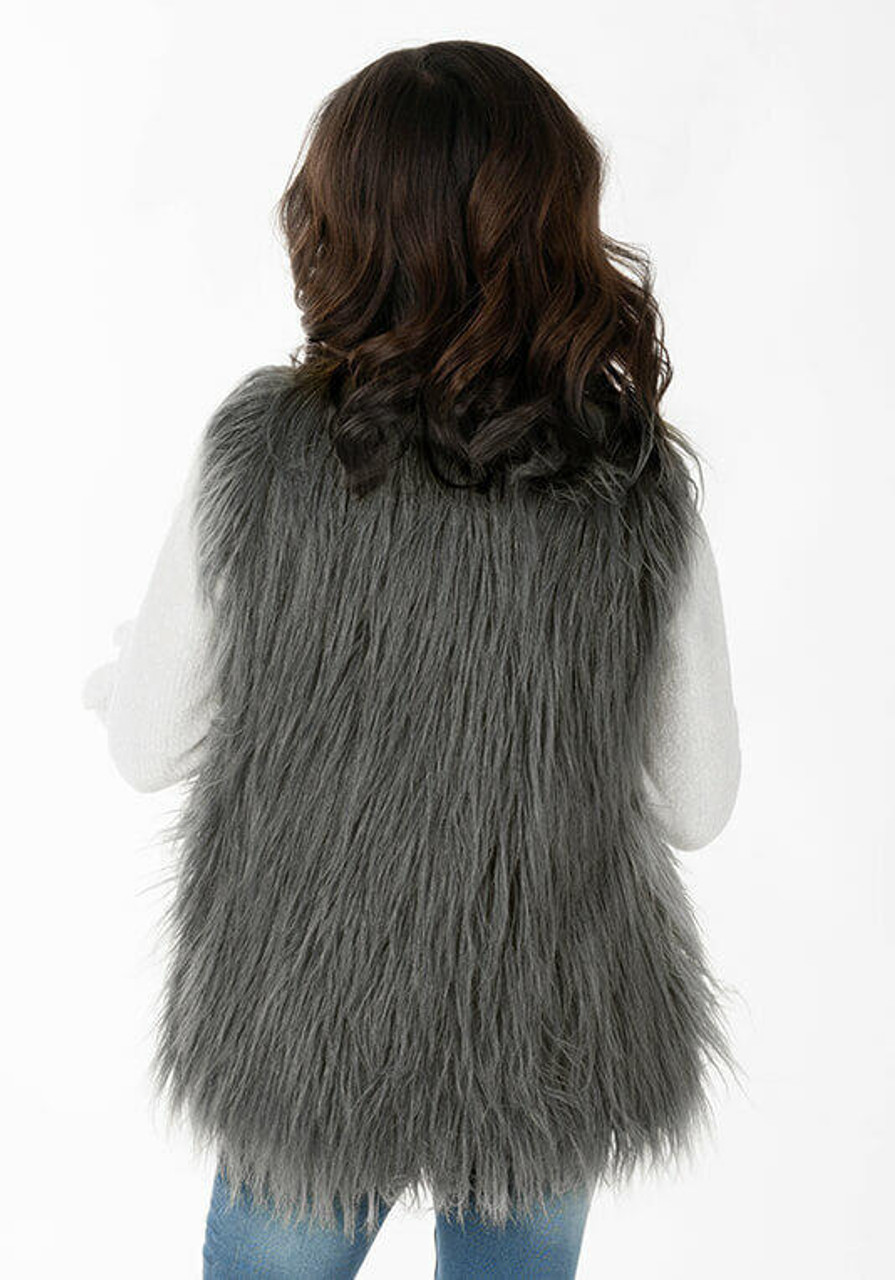 Kid's Charcoal Grey Tibetan Lamb Faux Fur Vest