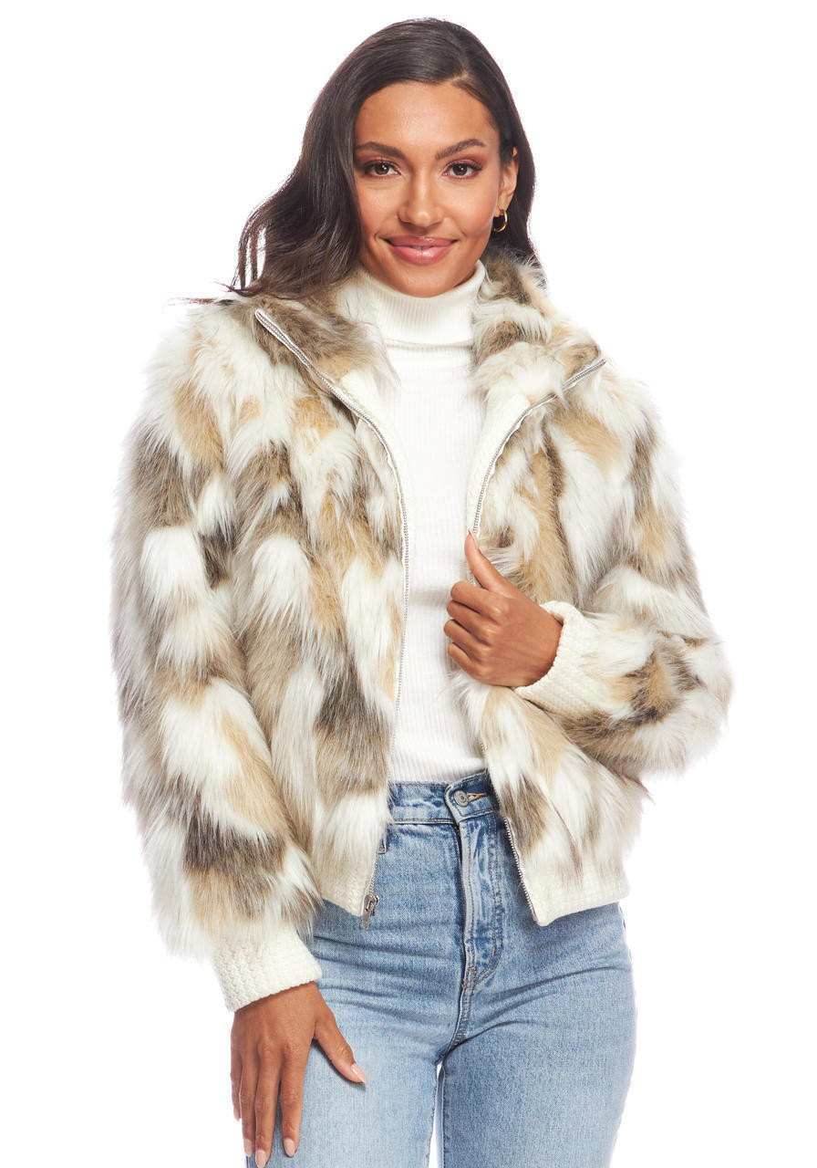 Natural Faux Fur Apres Ski Bomber Jacket