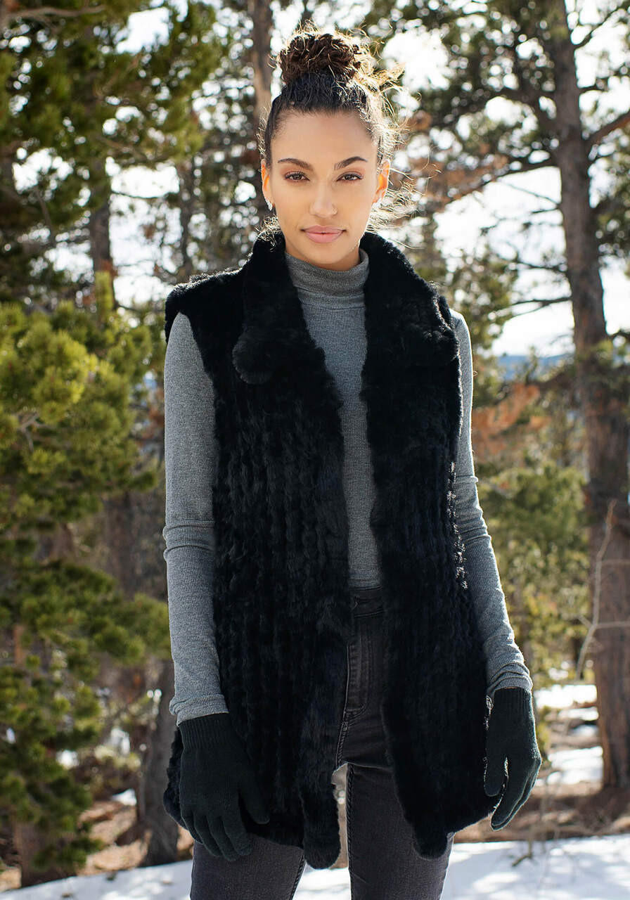 Black Faux Fur Knitted Vest SALE Fabulous-Furs