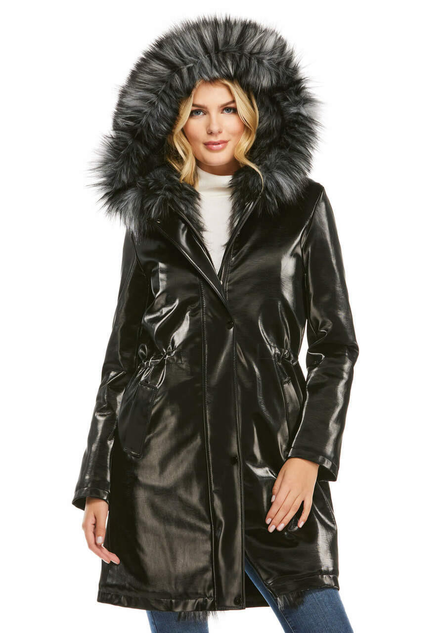 Black Glam Squad Faux Fur-Trimmed Storm Coat