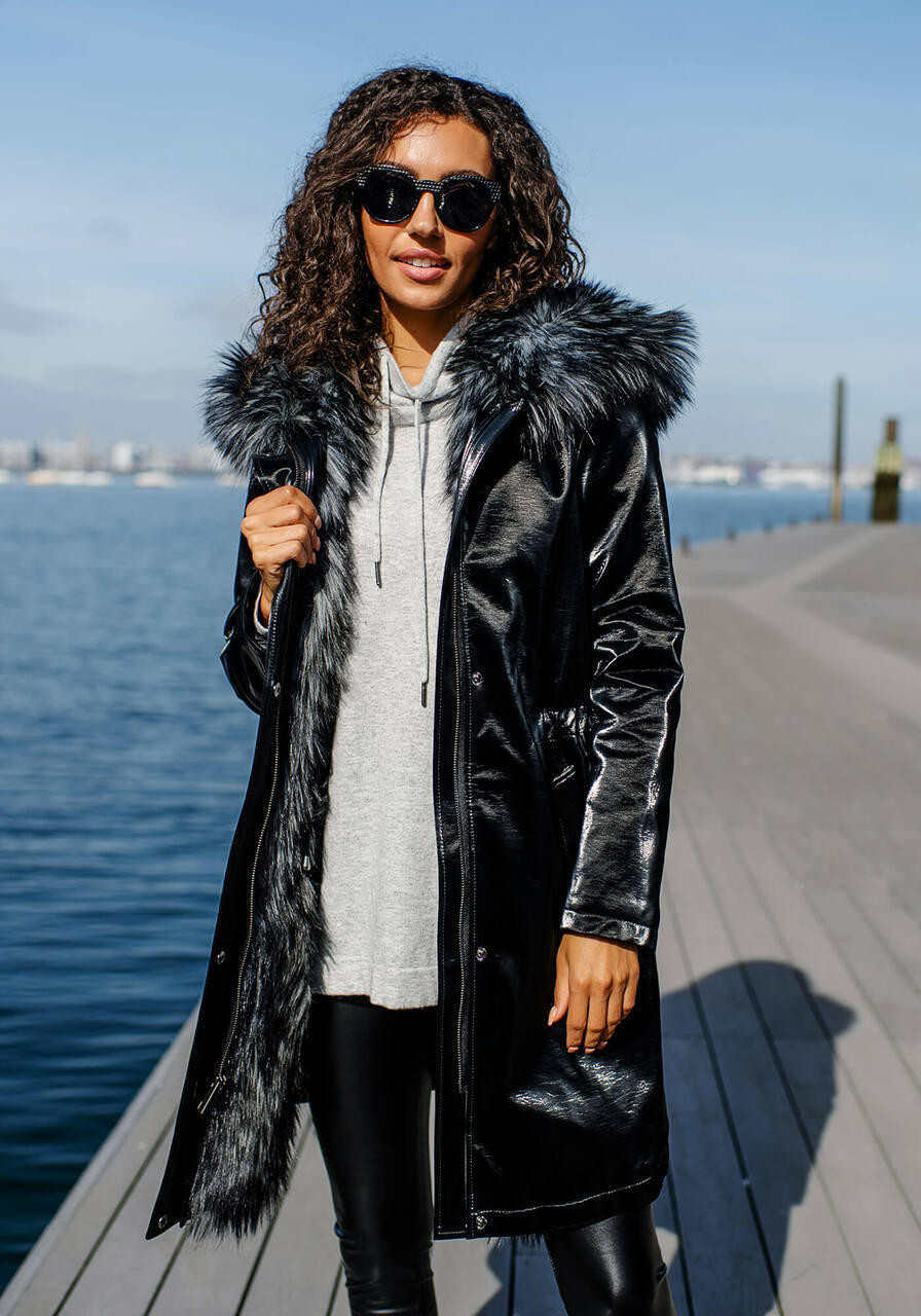 Black Glam Squad Faux Fur-Trimmed Storm Coat