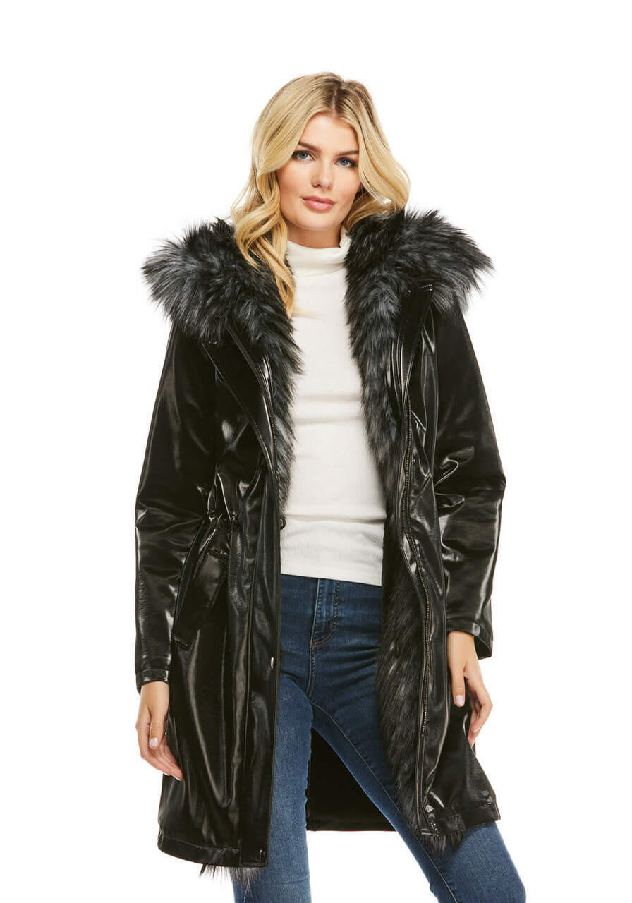 Black Glam Squad Faux Fur-Trimmed Storm Coat