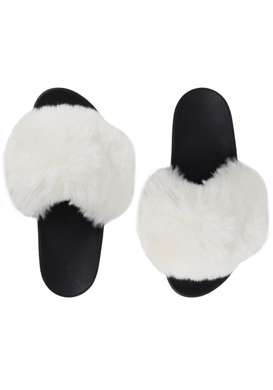 Faux Fur Slides, Black