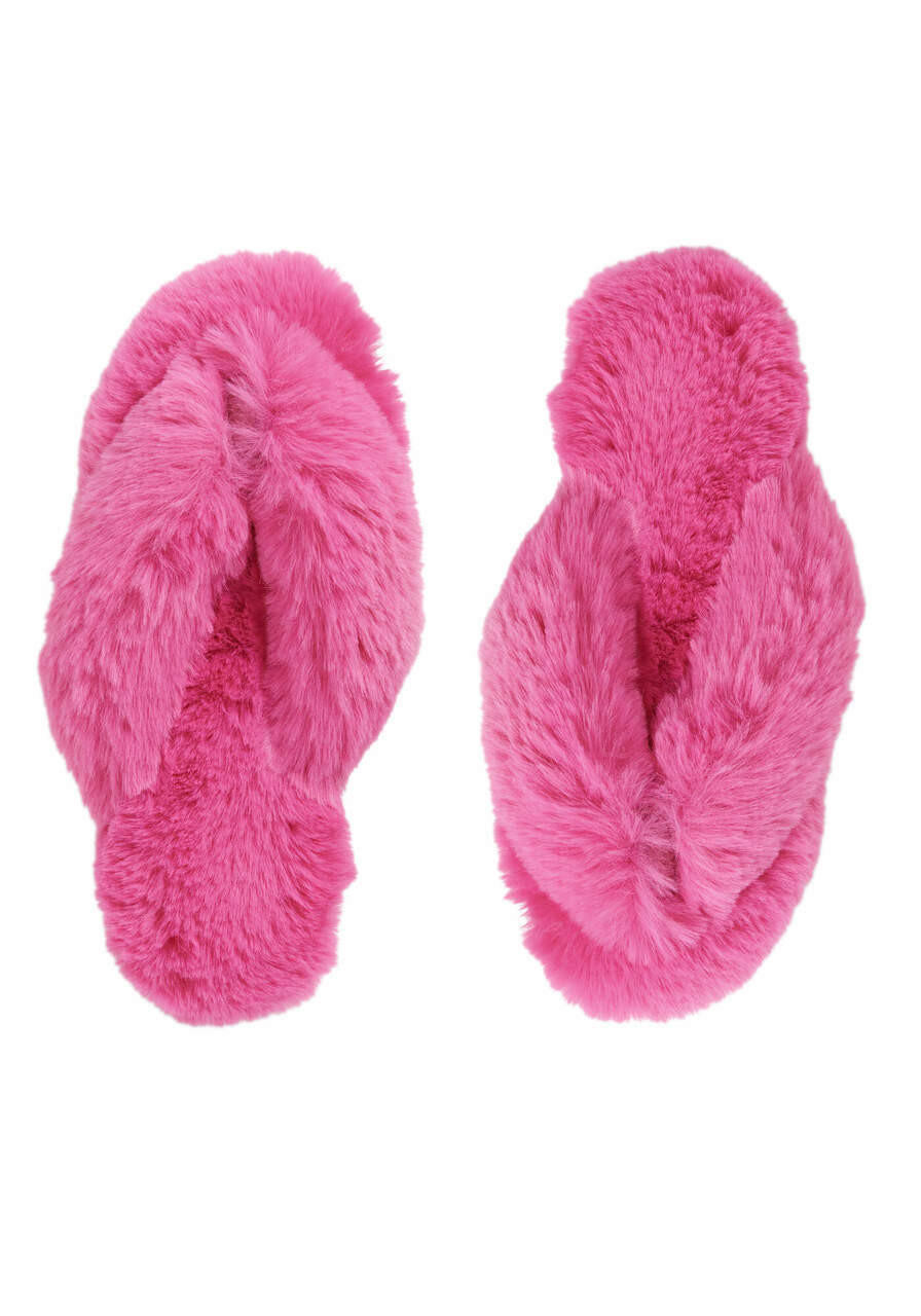 Hot Pink Faux Fur Slippers (L) | Fabulous Furs by Fabulous Furs