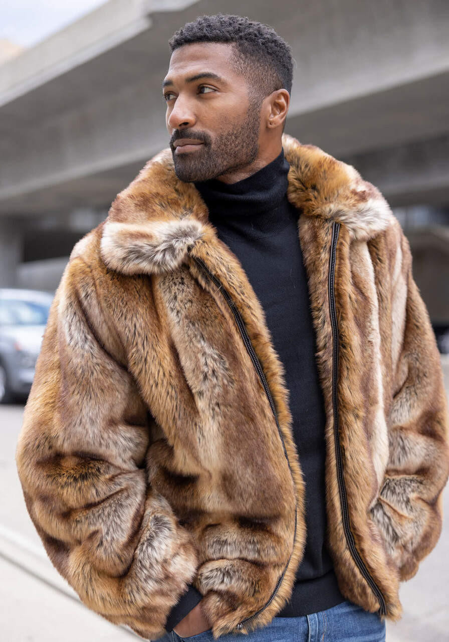 Mens Furjacket Blue Hooded Fox Fur Lined Men's Parka SKANDINAVIK FUR