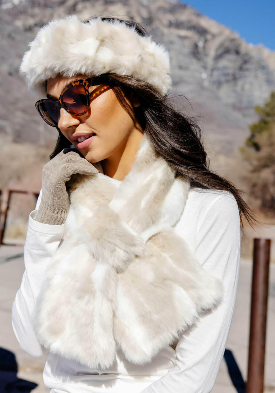 Faux Fur Headband in Black with Fleece Lining