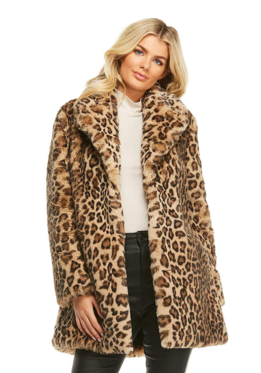 Women Plus Size Leopard Print Jacket Faux-Fur' Body Long Sleeve Jacket  Light | eBay