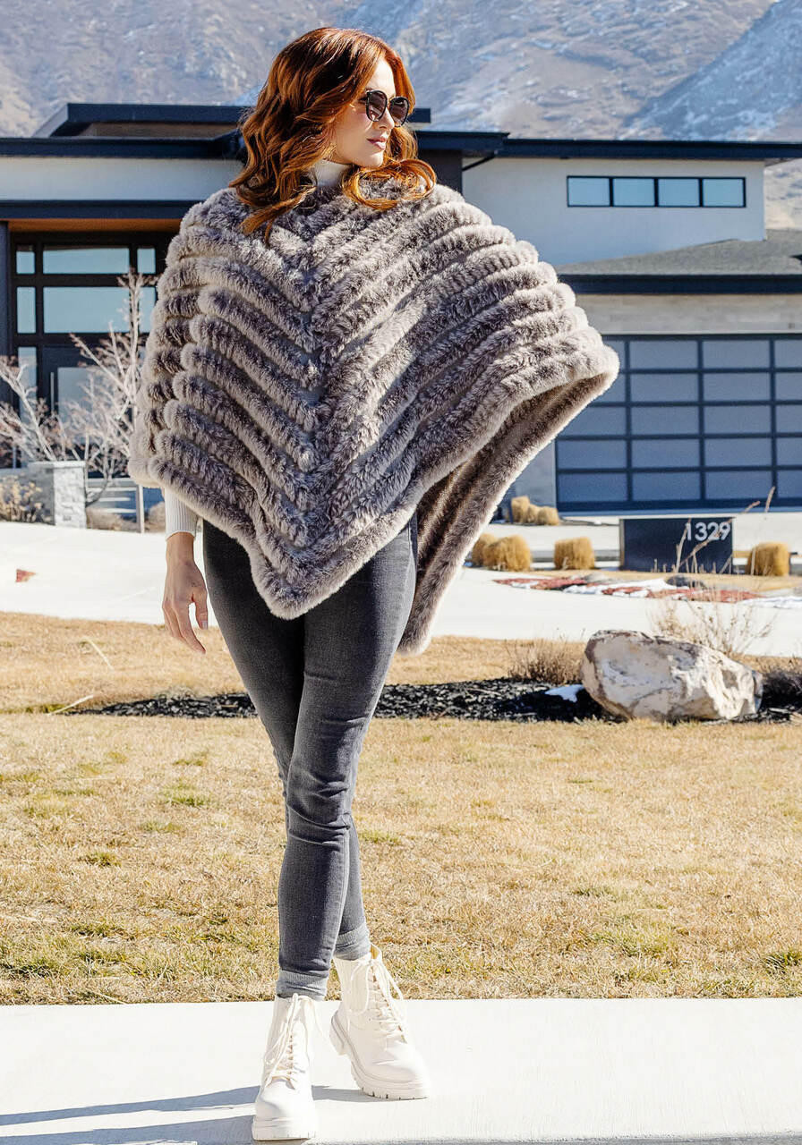Natural Faux Fur Deluxe Knitted Poncho -Fabulous Furs
