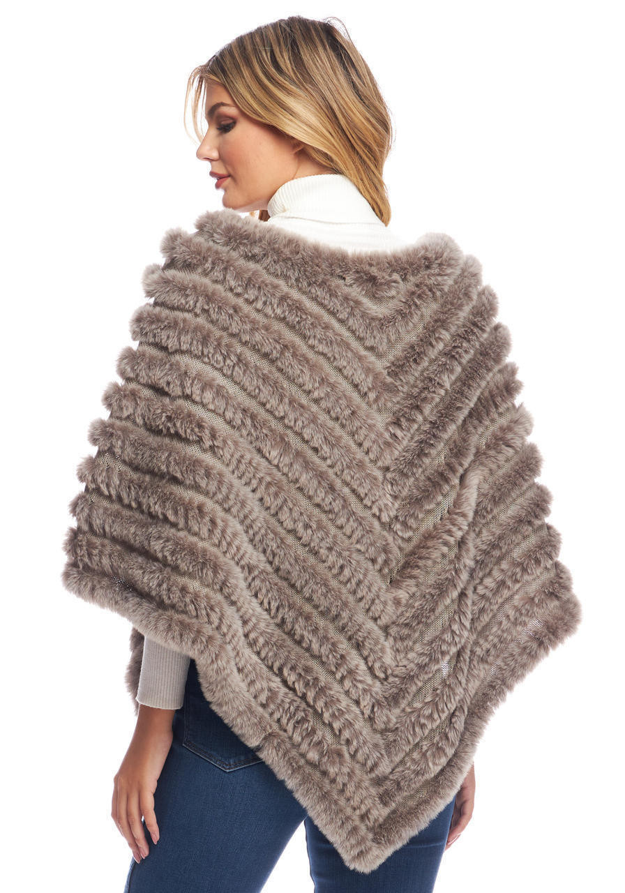 Natural Faux Fur Deluxe Knitted Poncho