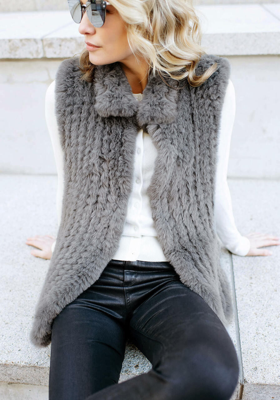 Slate Faux Fur Knitted Vest SALE Fabulous-Furs