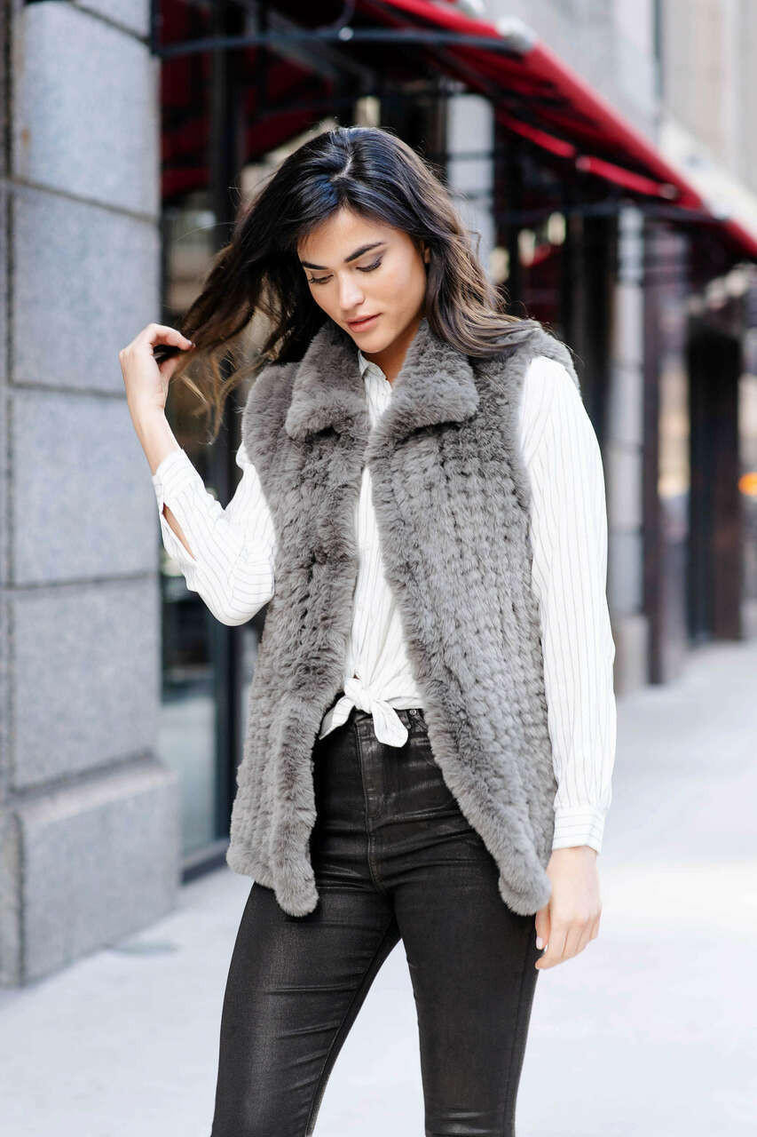 Slate Faux Fur Knitted Vest SALE Fabulous-Furs
