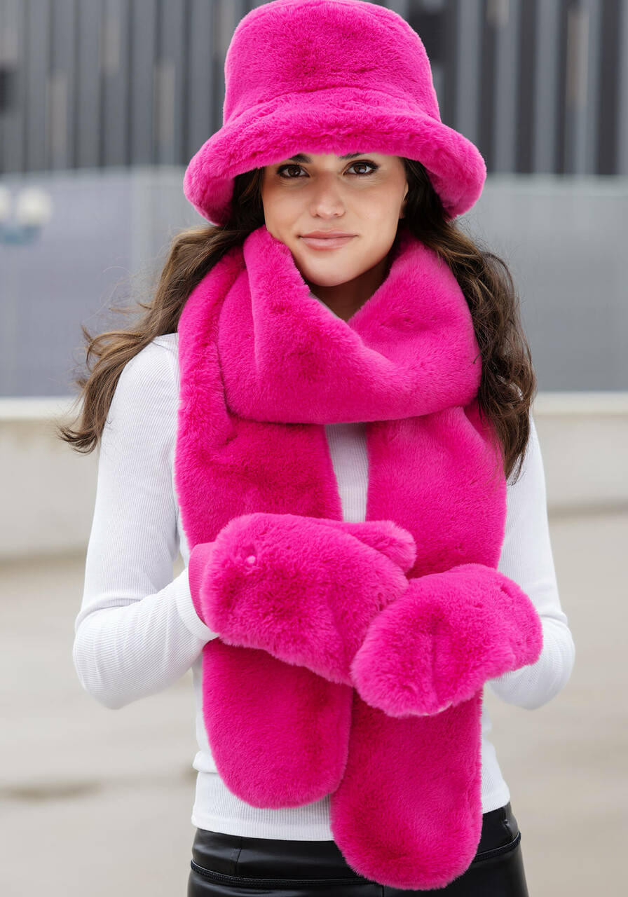 Hot Pink Faux Fur Le Mink Convertible Mittens Gifts