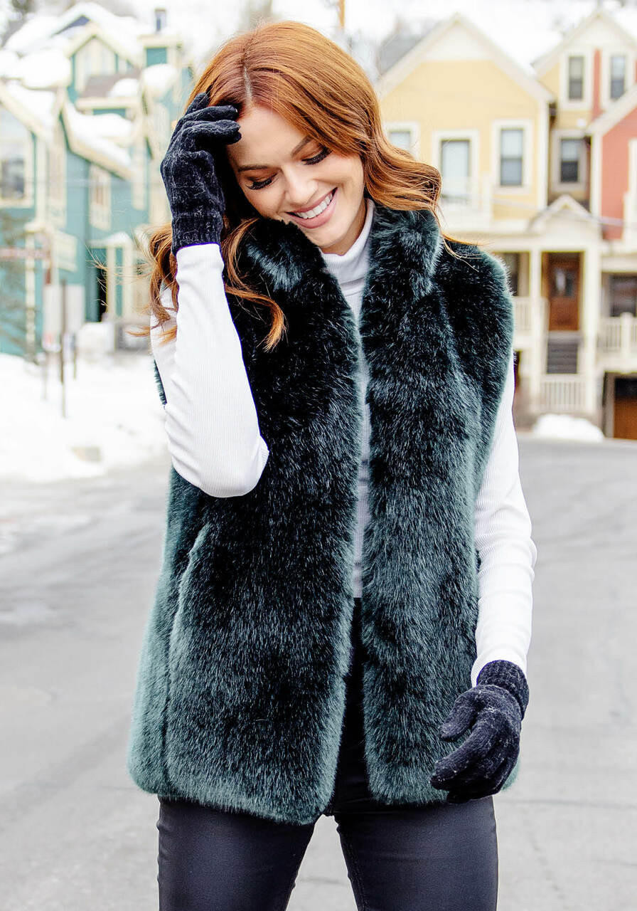 Emerald Mink Faux Fur Couture Hook Vest Gifts