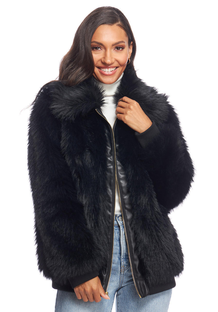 Black Faux Fur Downtown Fox Jacket