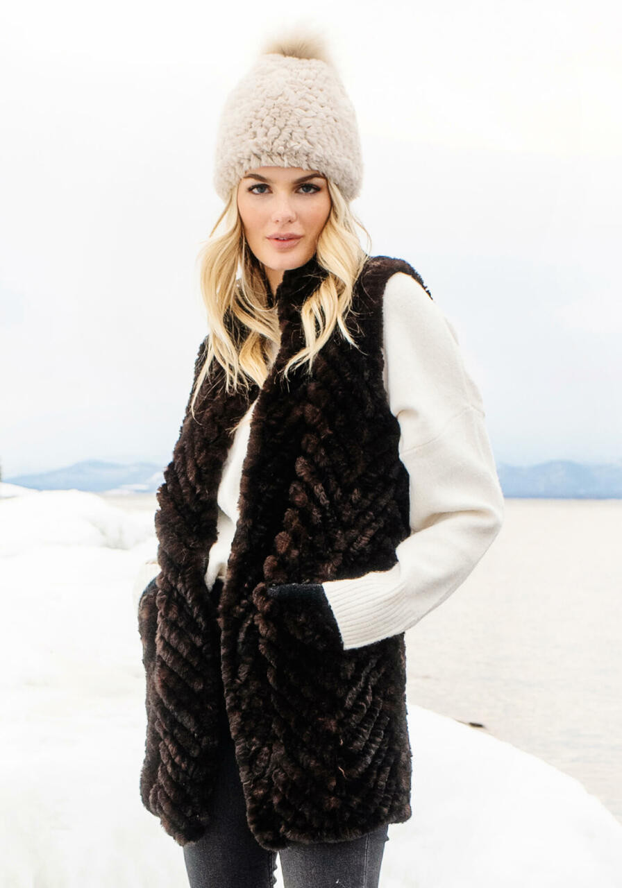 Whiskey Faux Fur Knitted Gemma Vest Women Fabulous-Furs