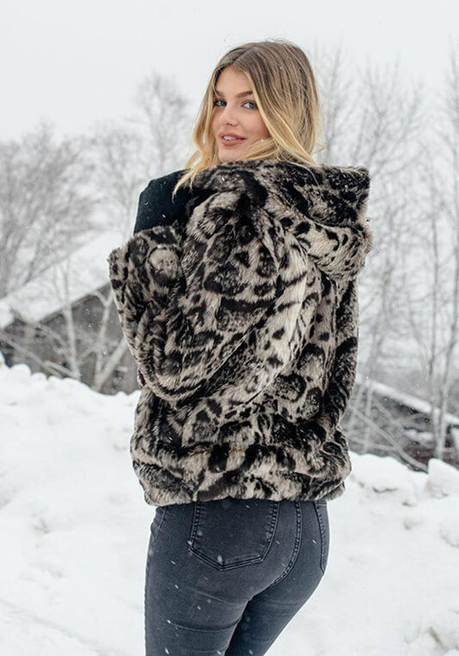 Ghost Leopard Faux Fur Hooded Parka -Fabulous-Furs