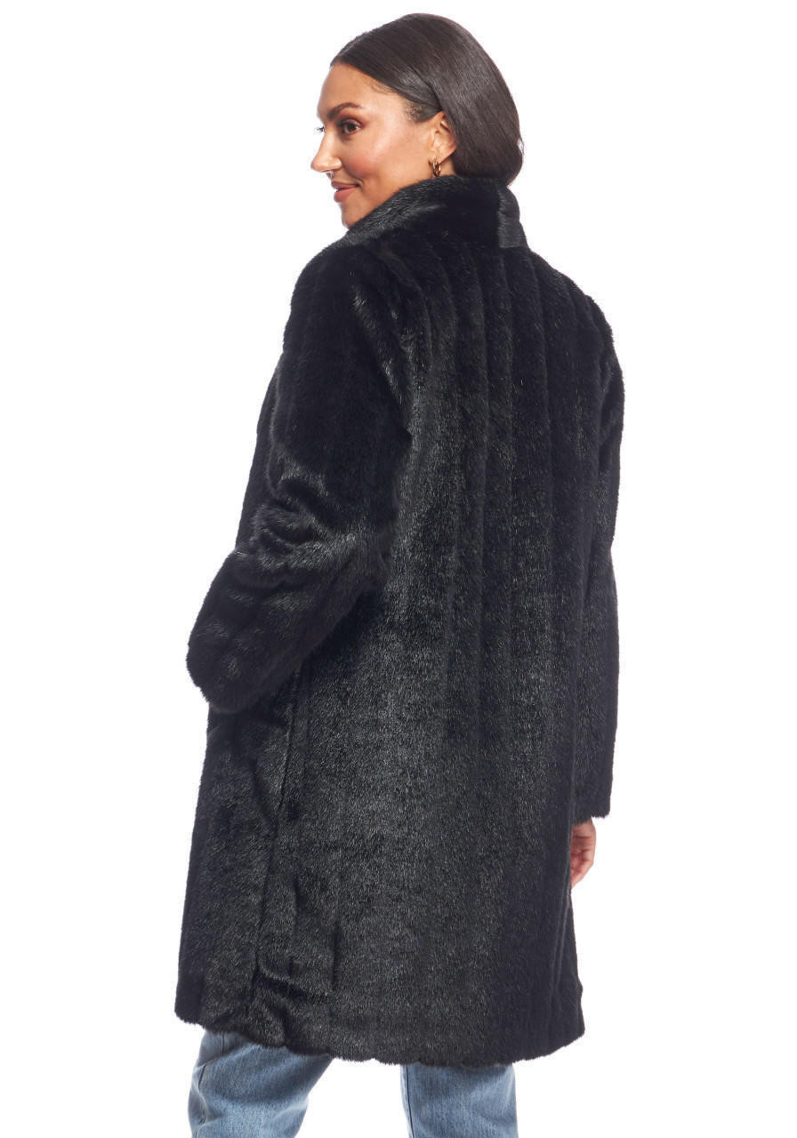 Black Mink Signature Knee-Length Faux Fur Coat