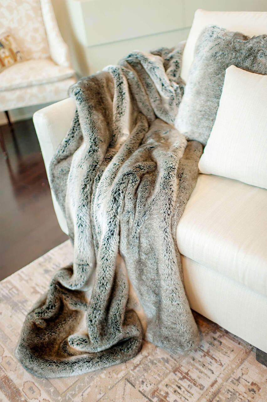 Signature Series Grey Rabbit Faux Fur Throws