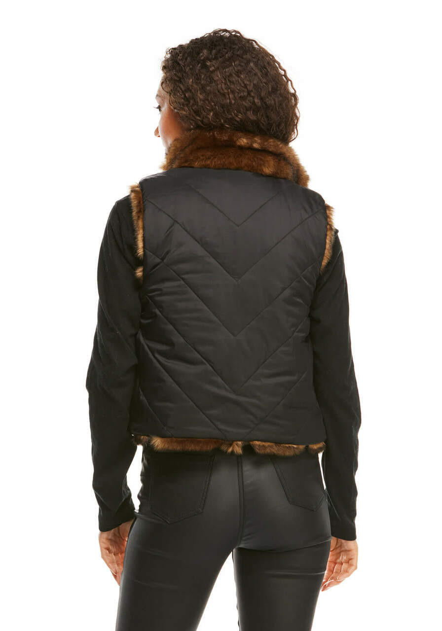 【saby / サバイ】REVERSIBLE PUFF VEST Sable Chevron Reversible Faux Fur Shortie Vest