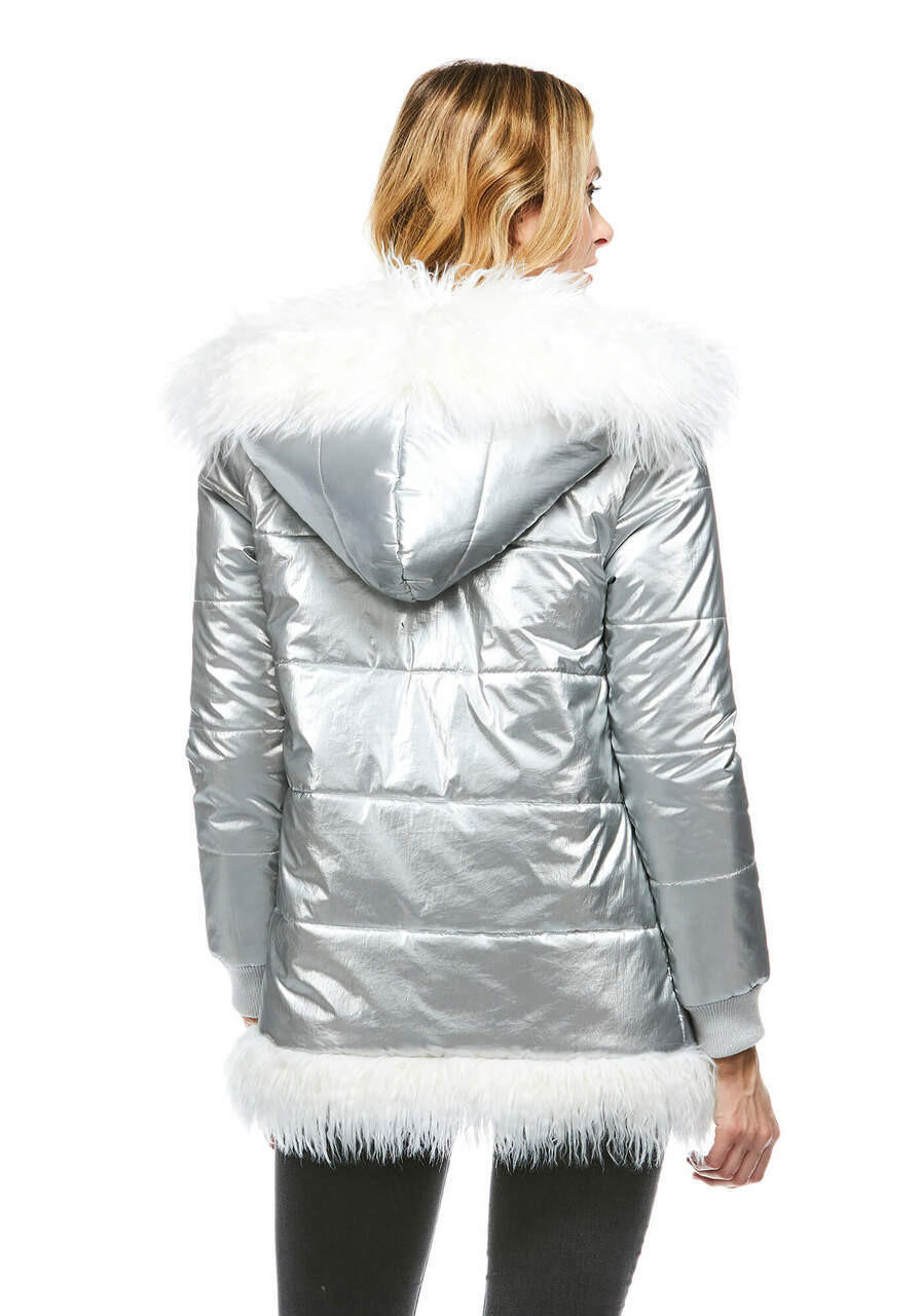 White padded coat with clearance fur hood