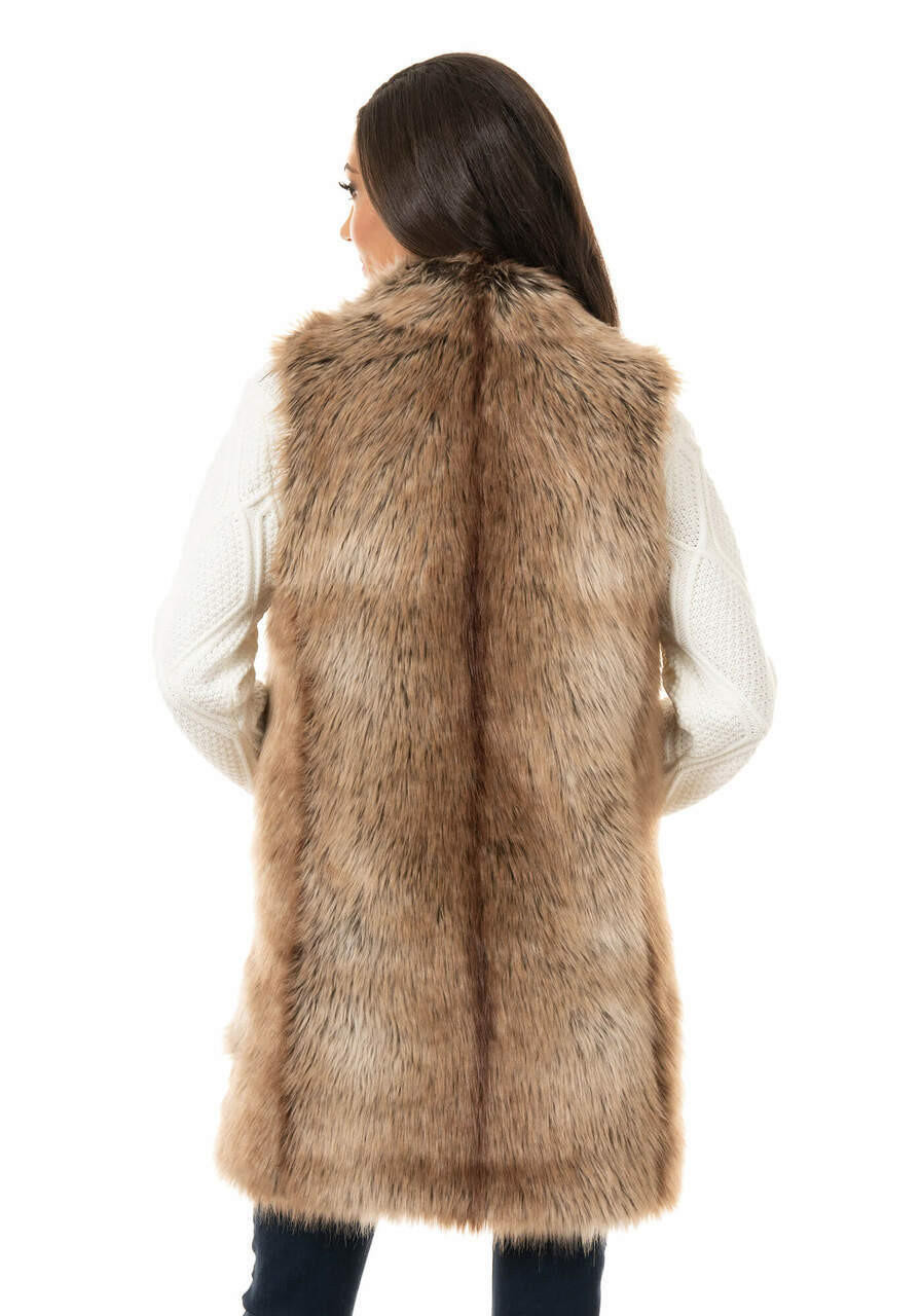 Tipped Coyote Faux Fur Every-Wear Vest -Fabulous-Furs