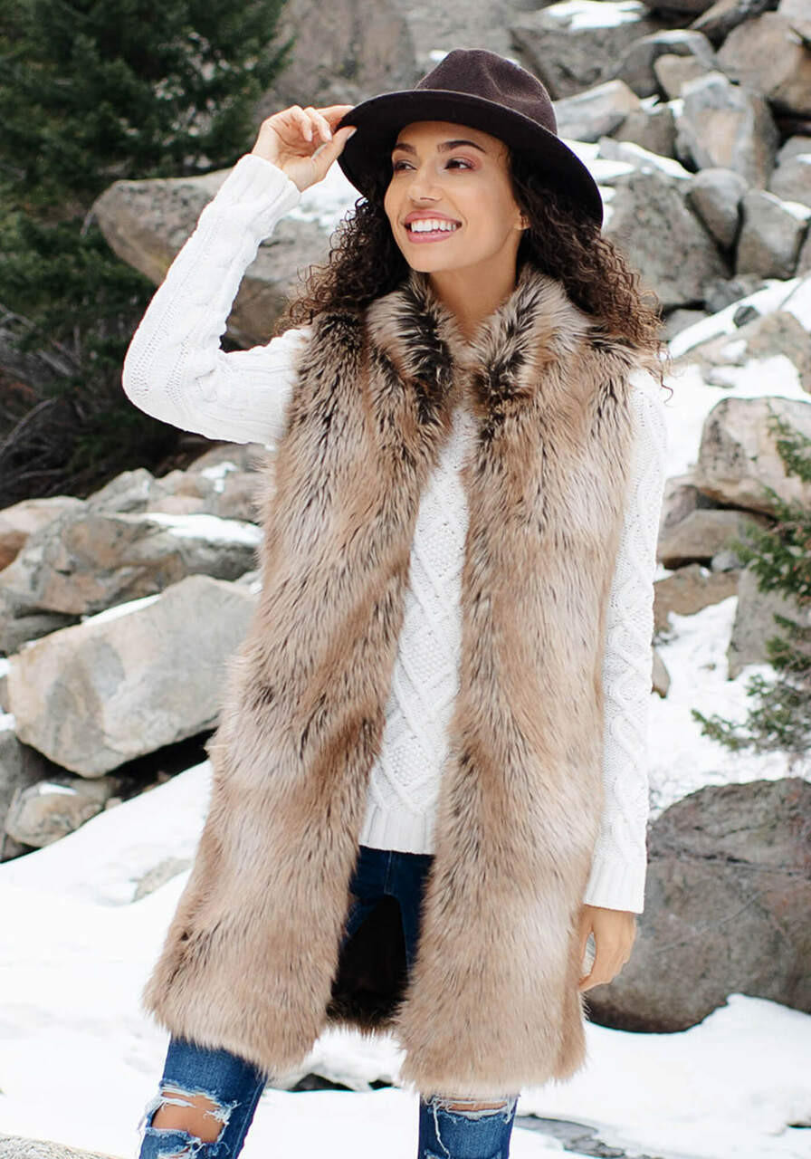 Tipped Coyote Faux Fur Every-Wear Vest -Fabulous-Furs