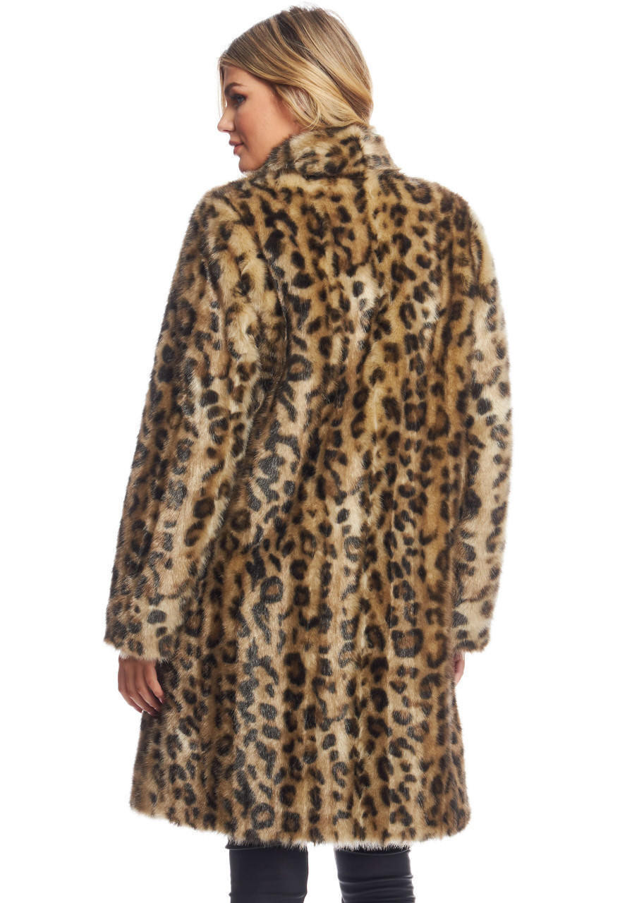 Leopard Signature Knee-Length Faux Fur Coat