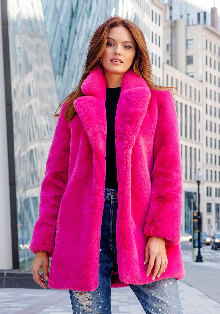 Men's Fashion Hot Pink Faux Fur Fuzzy Coat | eBay