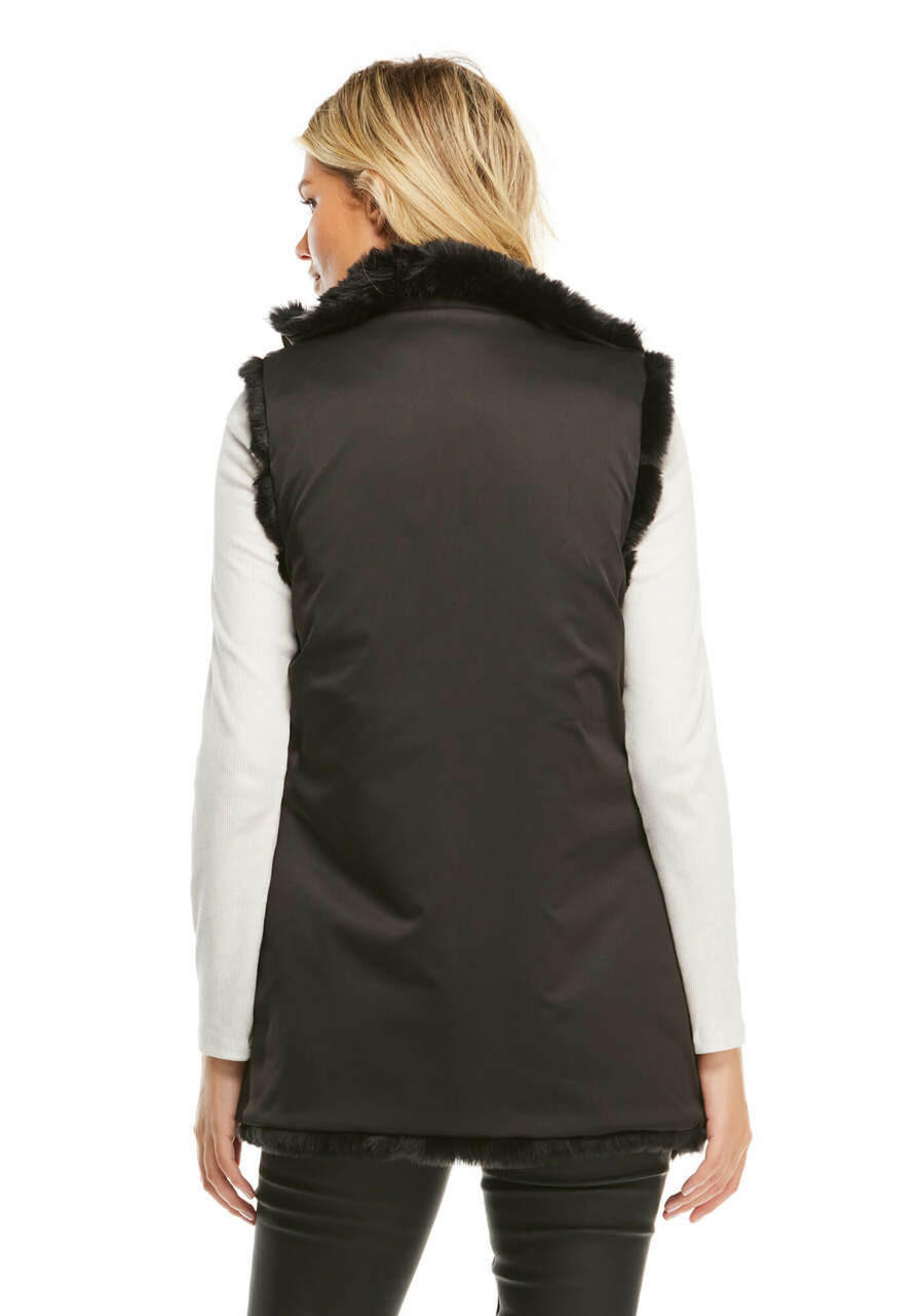 Black Mink Reversible Faux Fur Zip Vest -Fabulous-Furs