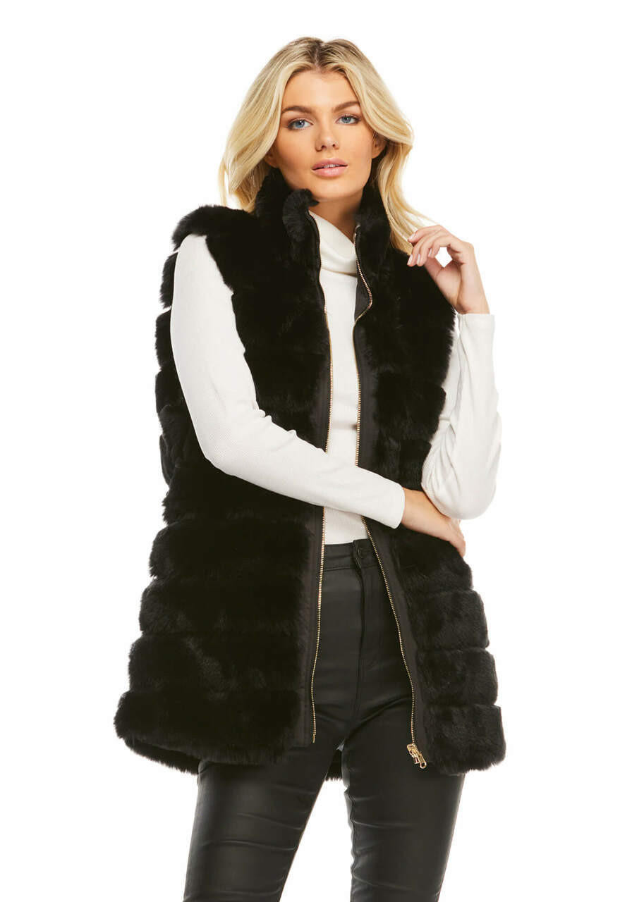 Black Mink Reversible Faux Fur Zip Vest -Fabulous-Furs