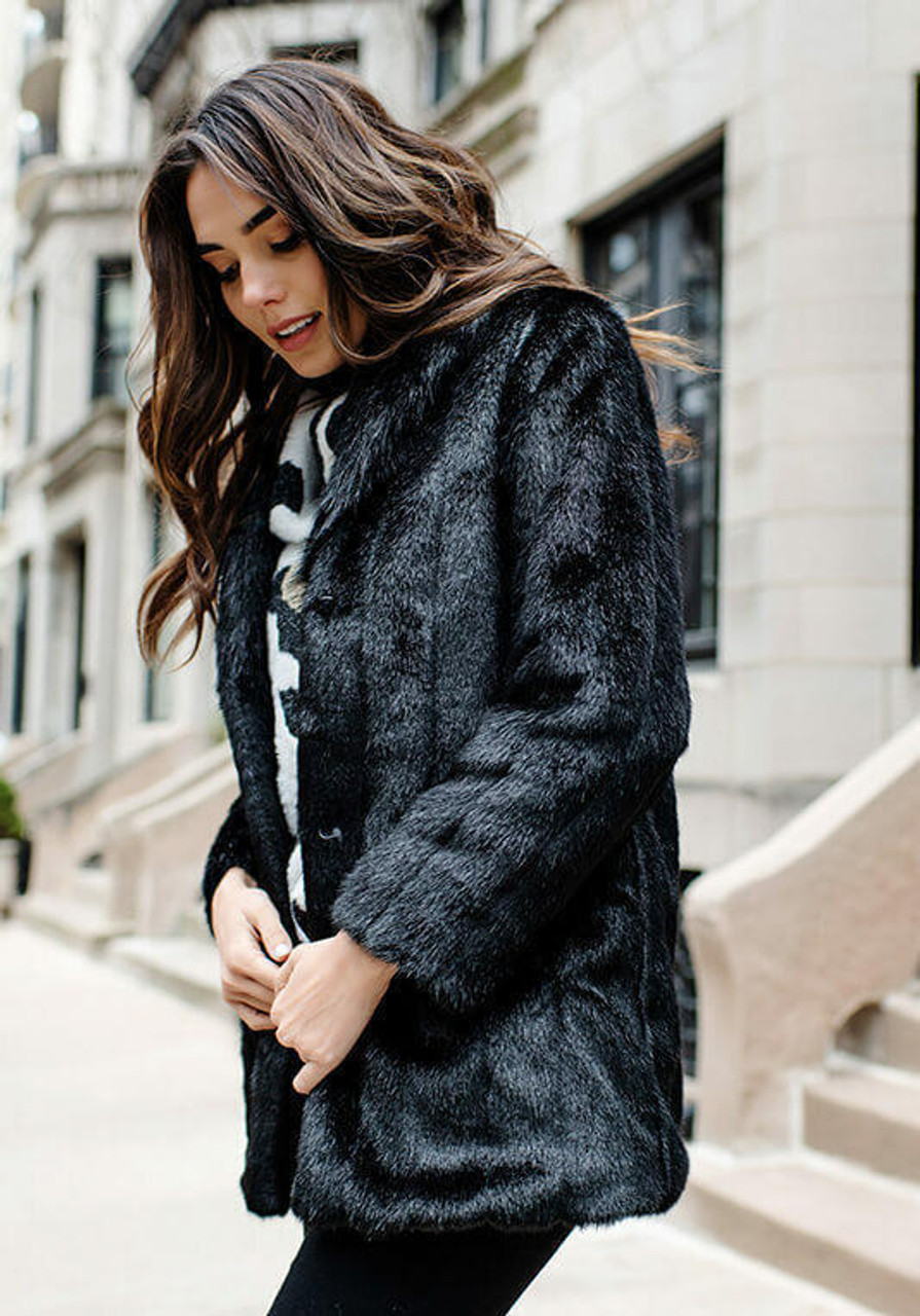 Classic Full Length Faux Fur Coat - Clothing