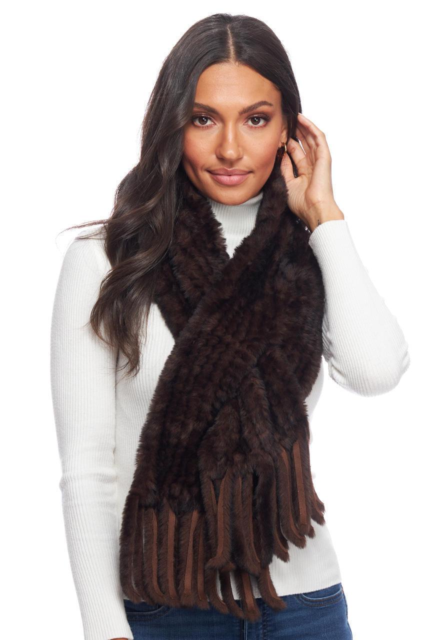 Whiskey Faux Fur Knitted Fringe Scarf