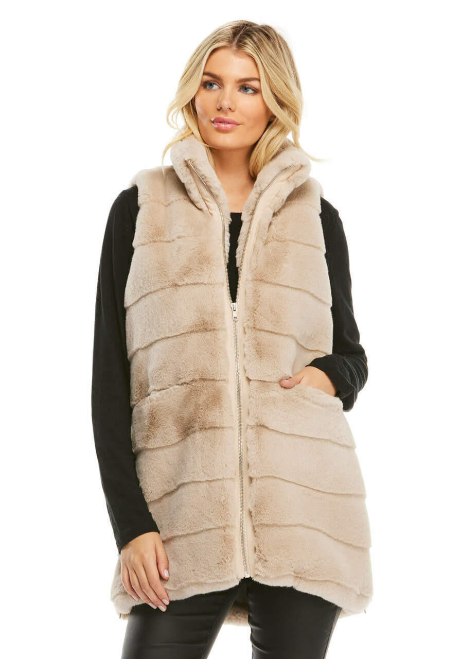 Stone Faux Fur Weekender Zip Vest