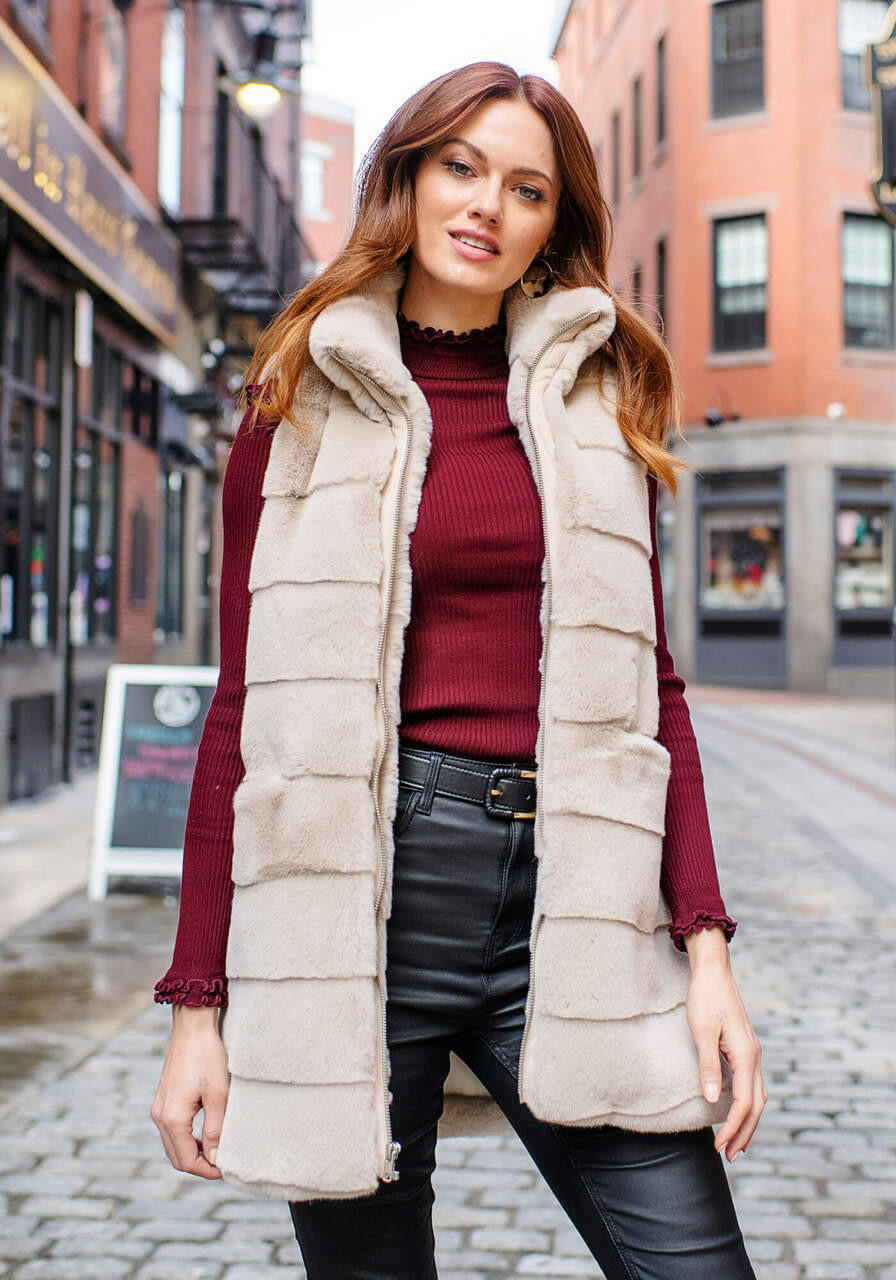 Stone Faux Fur Weekender Zip Vest Women Fabulous-Furs