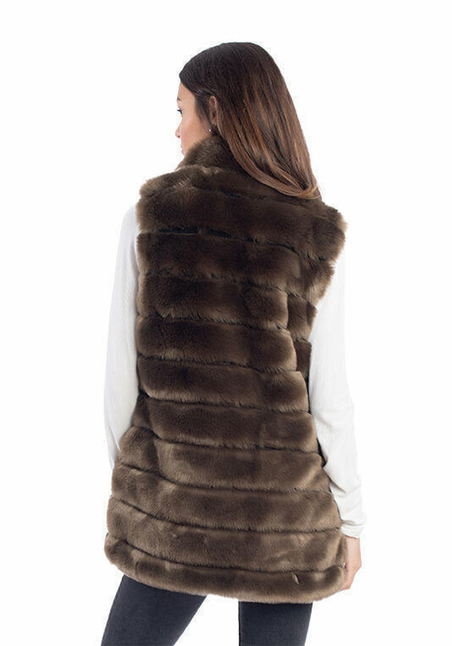 Mocha Mink Reversible Faux Fur Zip Vest